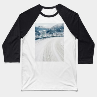 Wintertime in Norway - View on White Valley From Snow-Covered Mountain Road Baseball T-Shirt